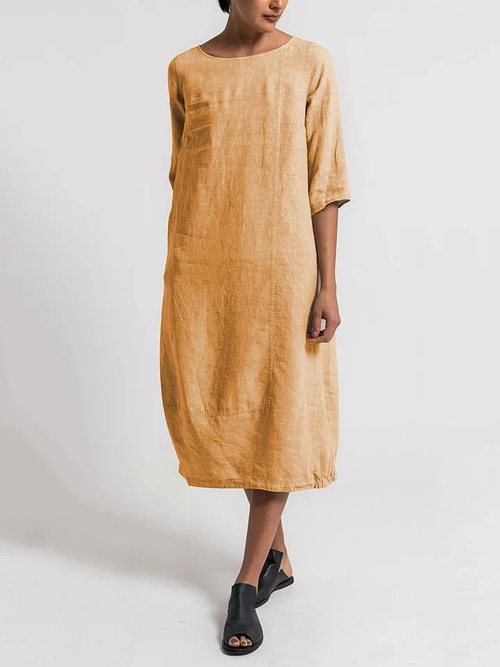 Dinny - 3/4 Mouwen Ronde Hals Effen Casual Jurk