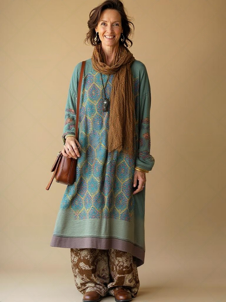 Donella - O-hals midi oversized jurk