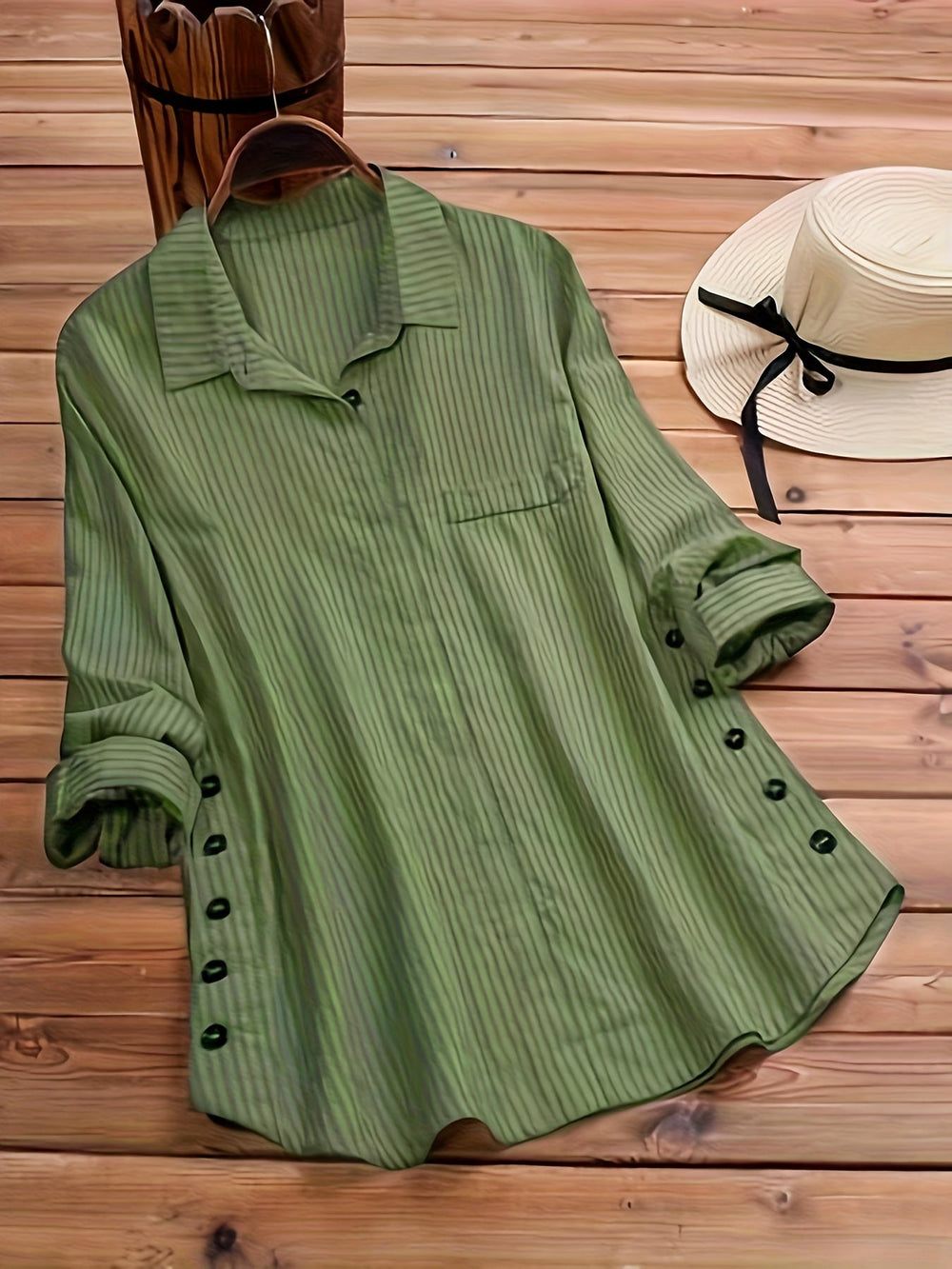 Effen Blouse met Zijknopen - Opgerolde Mouwen & Opaque Pasvorm