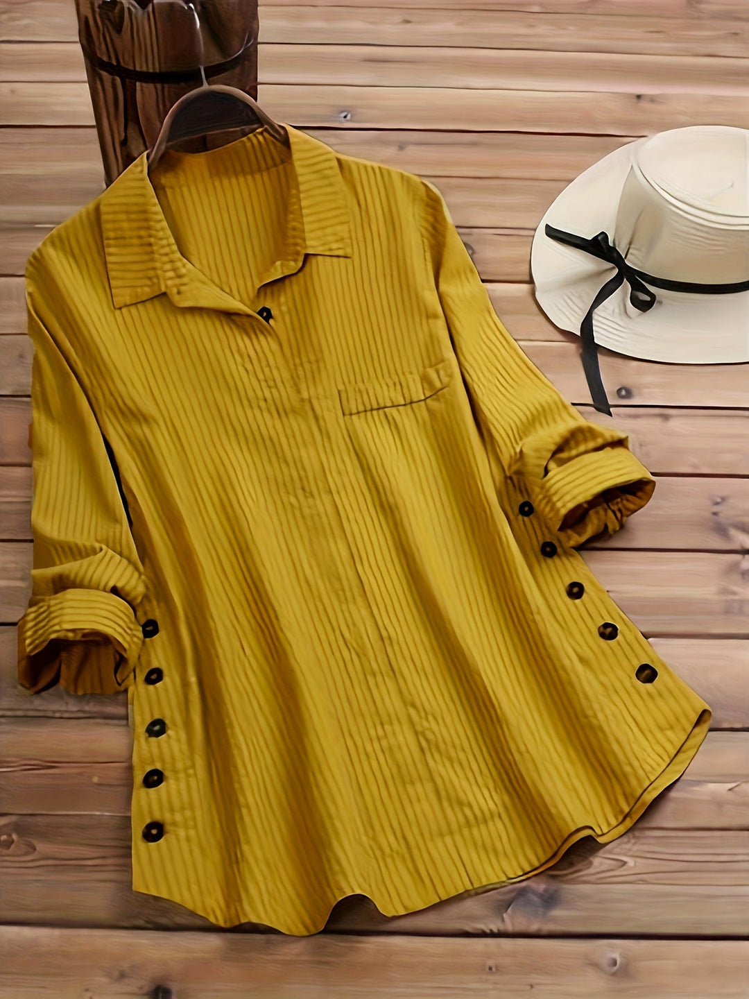 Effen Blouse met Zijknopen - Opgerolde Mouwen & Opaque Pasvorm