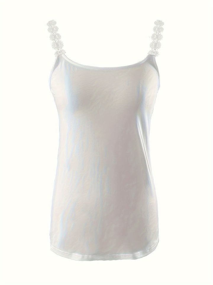 Effen Kleur Kanten Bandtop – Mouwloos Ontwerp & Flexibele Pasvorm