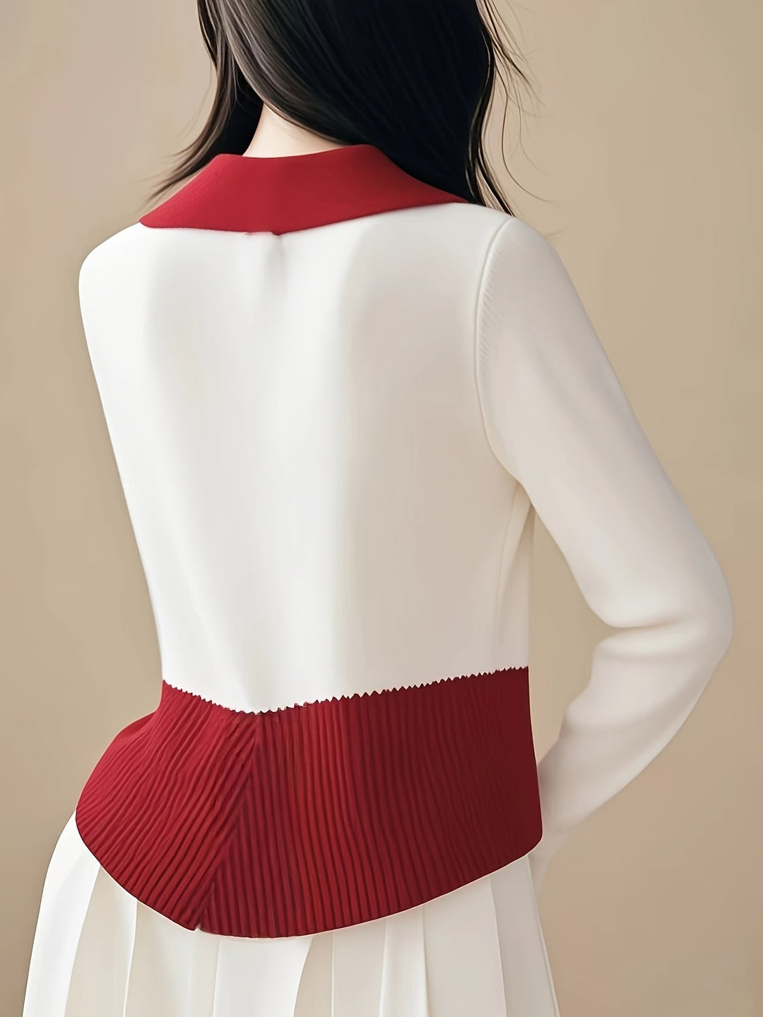 Elegante Rode en Witte Kleurblok Trui Cardigan