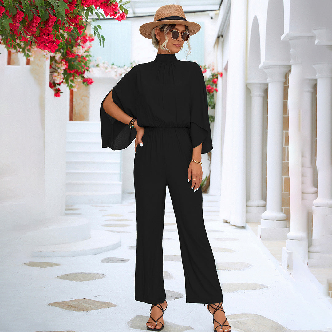 Elegante jumpsuit - Wijde Benen & Uitsnijdende Mouwen met Zakken
