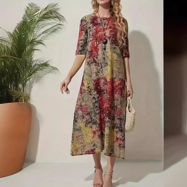 Etnische Stijl Jurk – Ronde Hals & A-Lijn Vorm