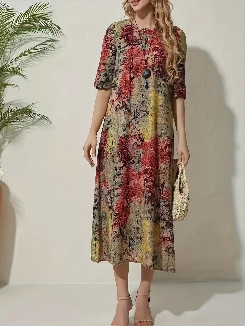 Etnische Stijl Jurk – Ronde Hals & A-Lijn Vorm