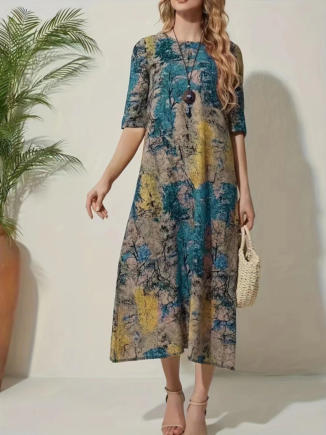 Etnische Stijl Jurk – Ronde Hals & A-Lijn Vorm