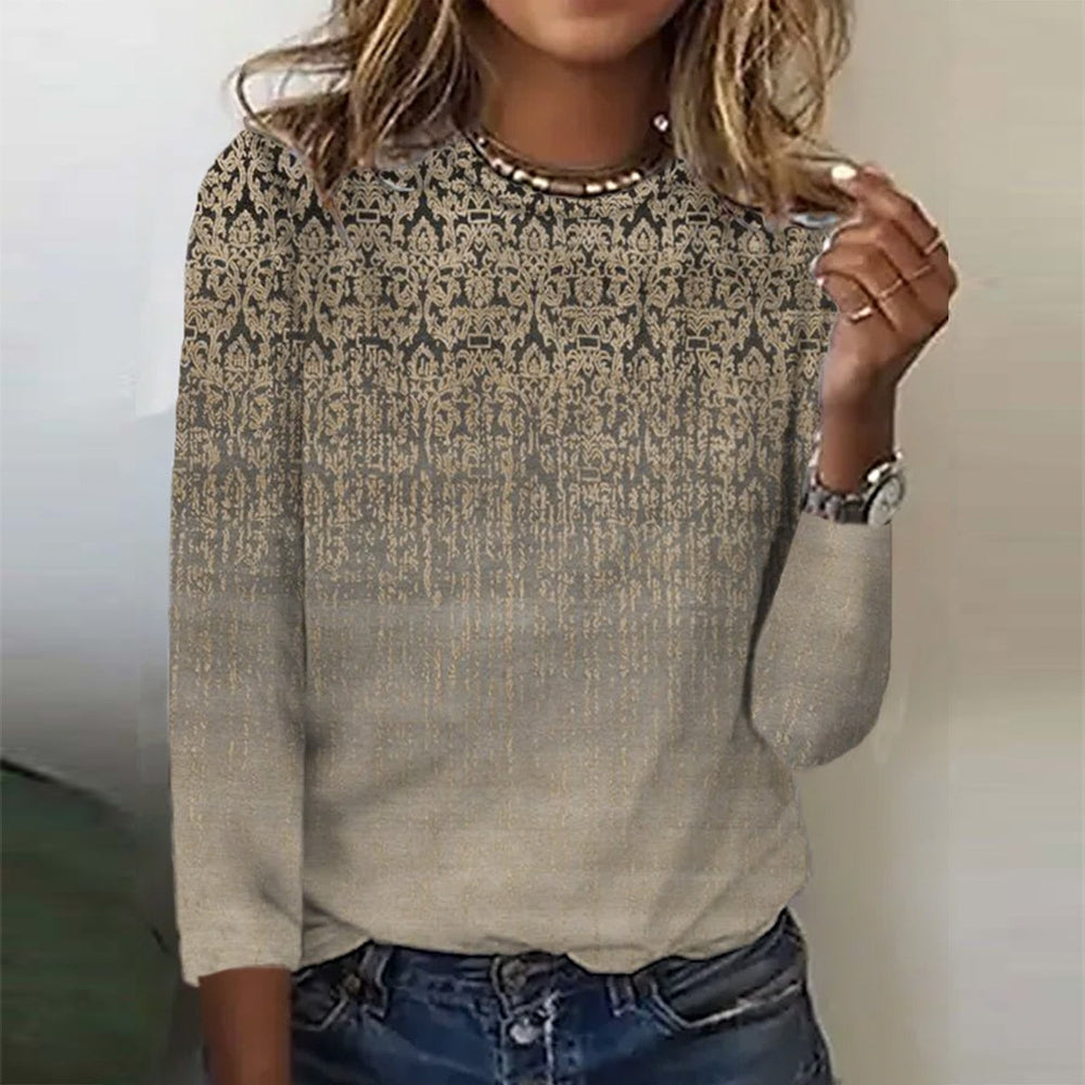 Eva - Top met lange mouwen en gouden luxe ombreprint