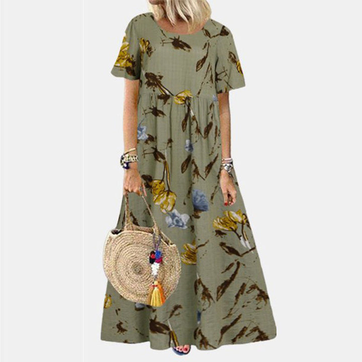 Florale Maxi-jurk - Korte Mouwen & Vloeiend Silhouet