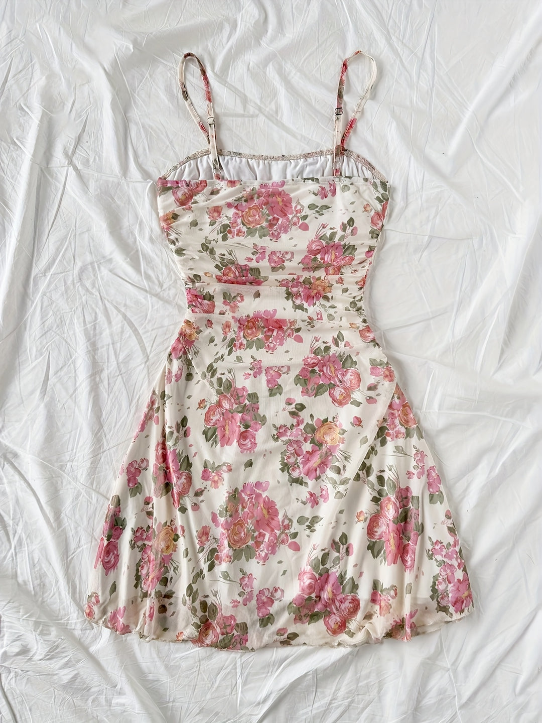 Gebloemde Mesh Jurk - Spaghettibandjes & Frill Detail