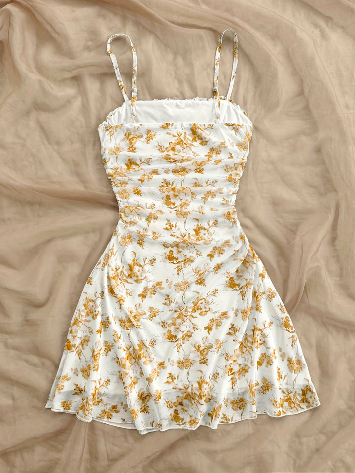 Gebloemde Mesh Jurk - Spaghettibandjes & Frill Detail