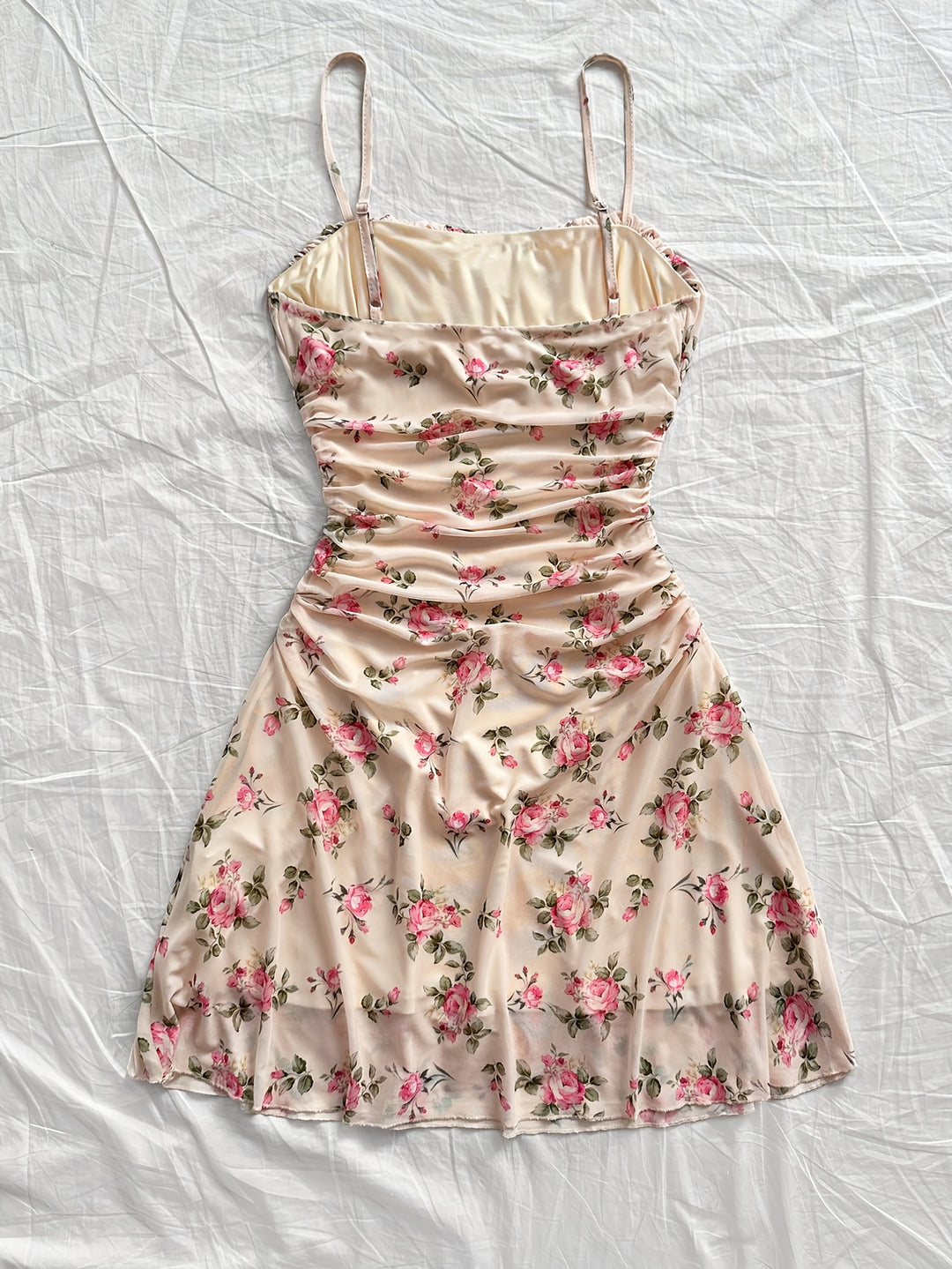 Gebloemde Mesh Jurk - Spaghettibandjes & Frill Detail