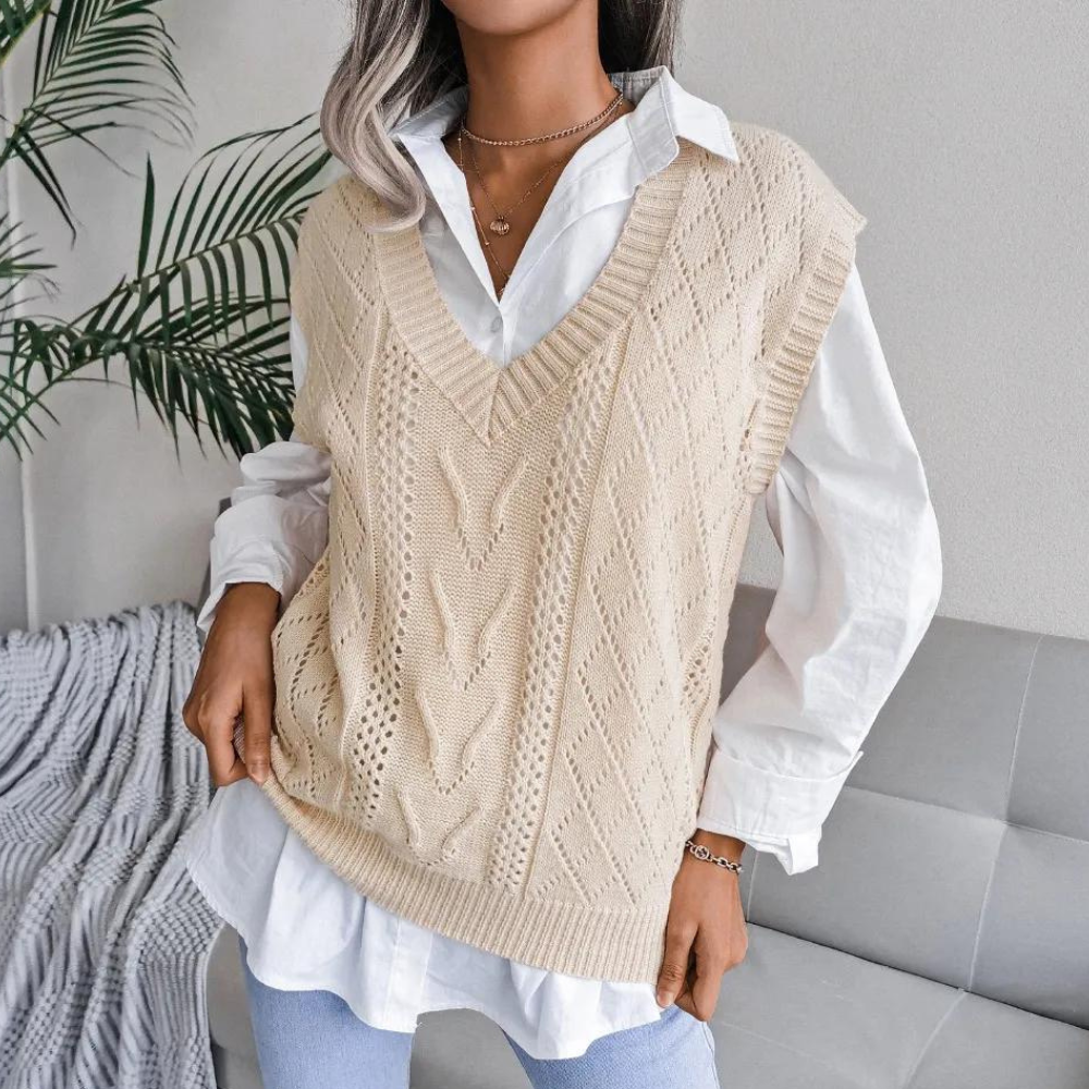 Gebreid Gilet Met V-hals En Kabelpatroon Weste