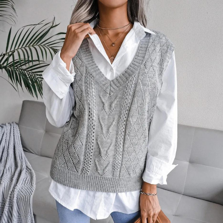 Gebreid Gilet Met V-hals En Kabelpatroon Weste