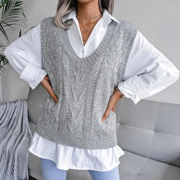 Gebreid Gilet Met V-hals En Kabelpatroon Weste