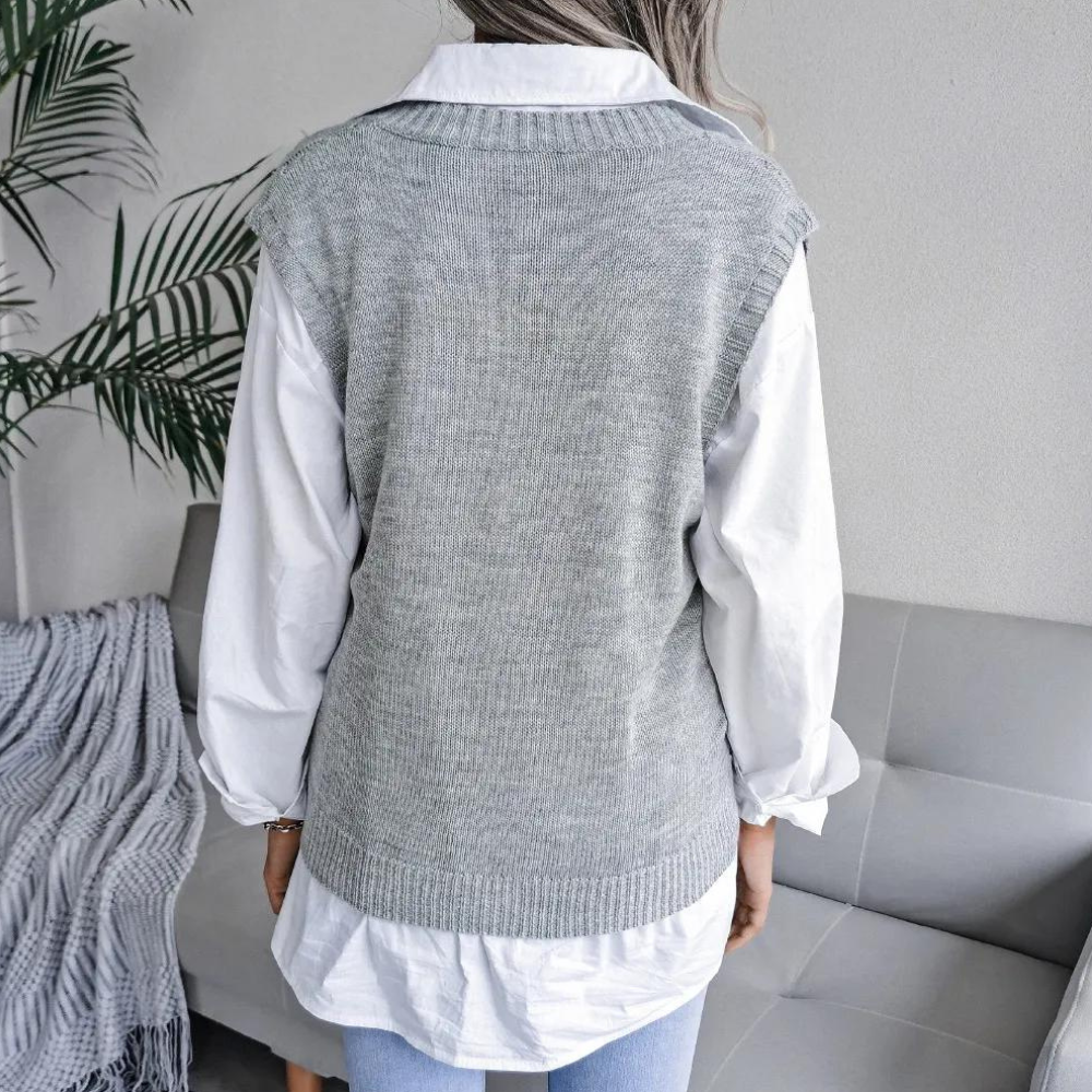 Gebreid Gilet Met V-hals En Kabelpatroon Weste
