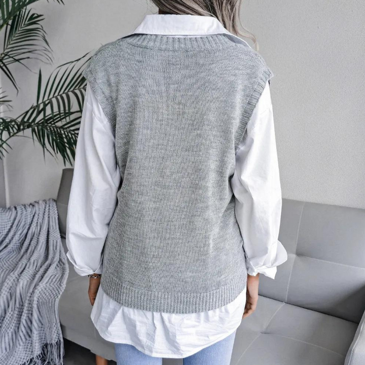 Gebreid Gilet Met V-hals En Kabelpatroon Weste