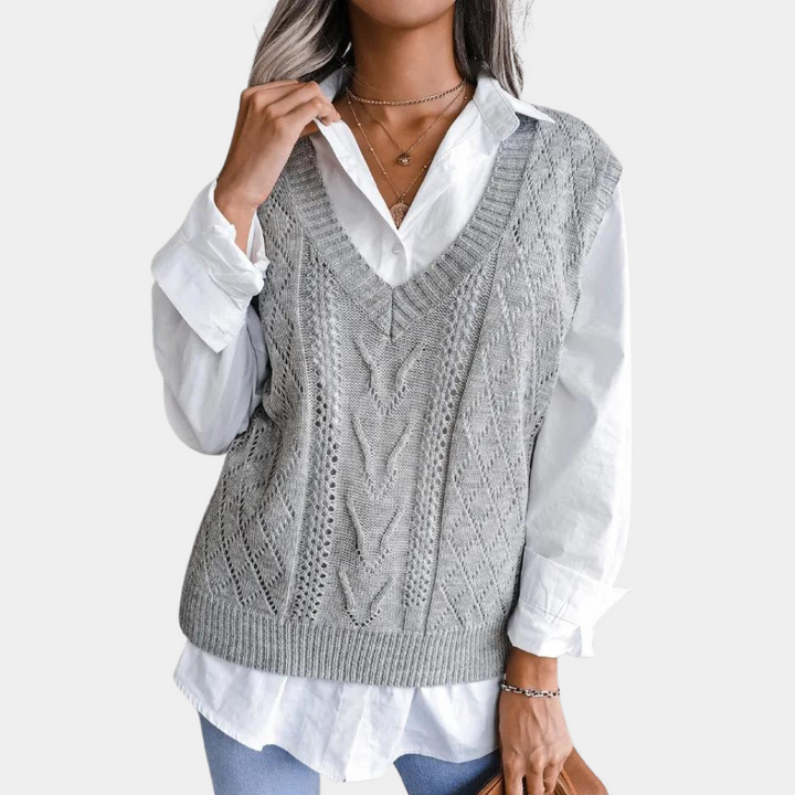Gebreid Gilet Met V-hals En Kabelpatroon Weste