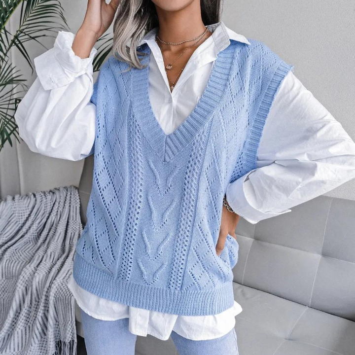 Gebreid Gilet Met V-hals En Kabelpatroon Weste
