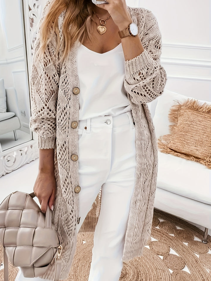 Gebreid Pointel Vest - Knoopsluiting & Lange Mouwen