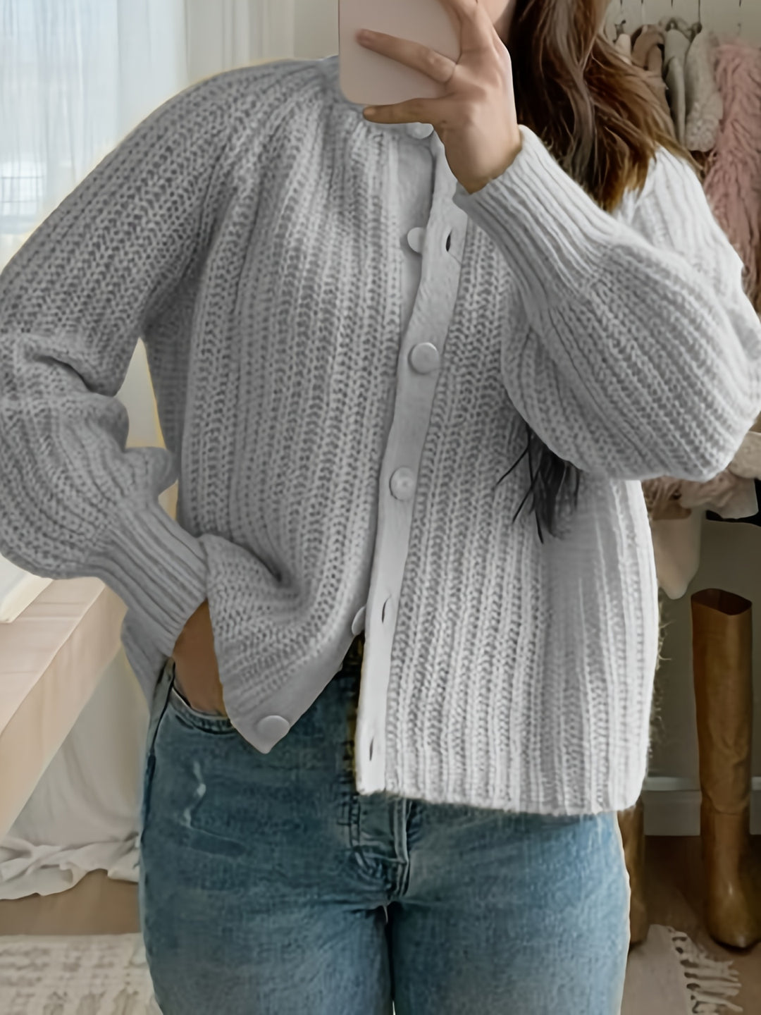 Gebreide Cardigan – Knoopsluiting & Lange Mouwen