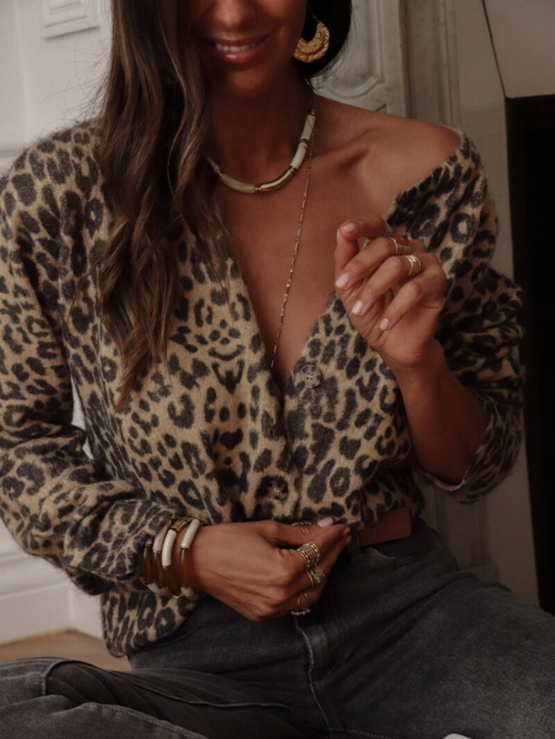 Gebreide Cardigan – Luipaardprint & Warme Bewegingsvrijheid