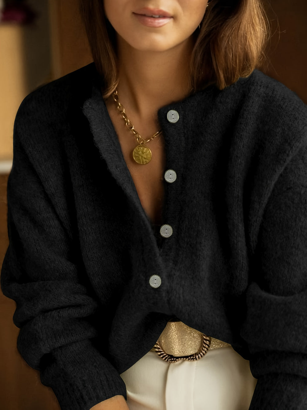 Gebreide Katoenmix Cardigan – Knoopsluiting En Losse Pas