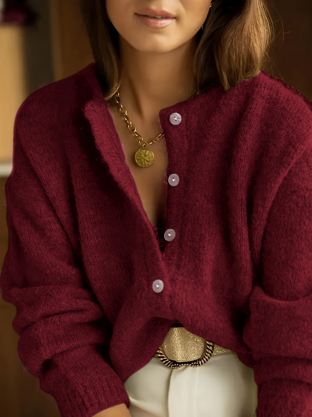 Gebreide Katoenmix Cardigan – Knoopsluiting En Losse Pas
