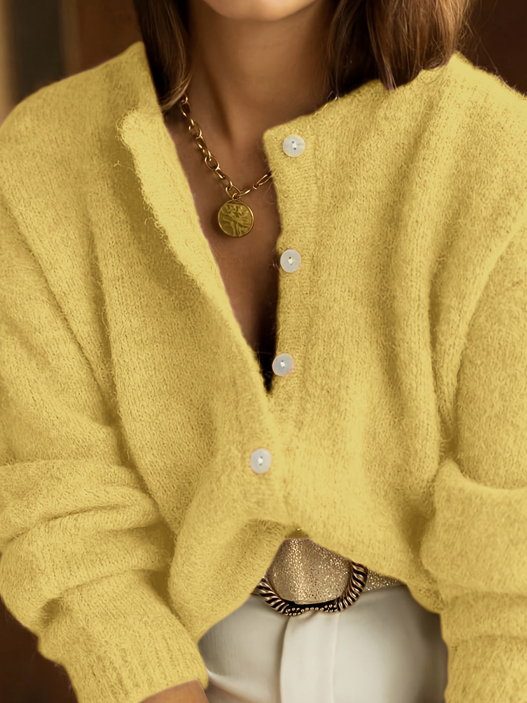 Gebreide Katoenmix Cardigan – Knoopsluiting En Losse Pas
