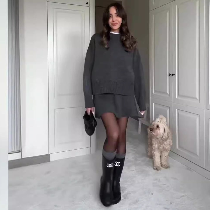 Gebreide Set – Pullover Met Lange Mouwen En Hoge Taille