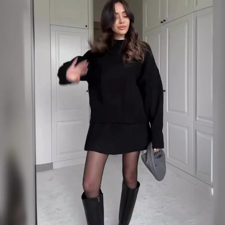 Gebreide Set – Pullover Met Lange Mouwen En Hoge Taille