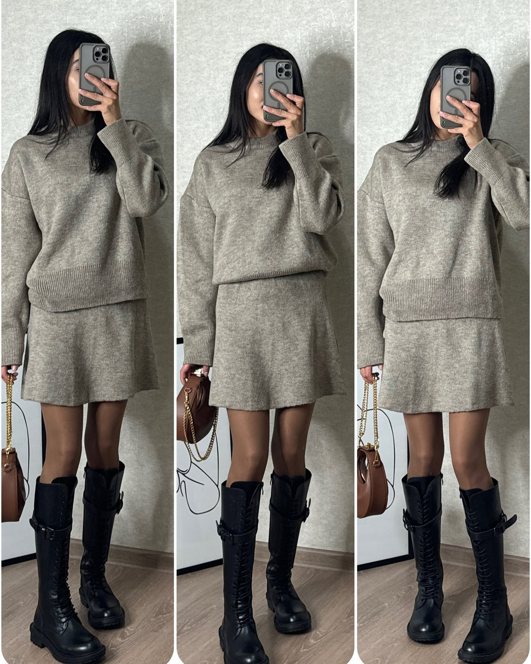 Gebreide Set – Pullover Met Lange Mouwen En Hoge Taille