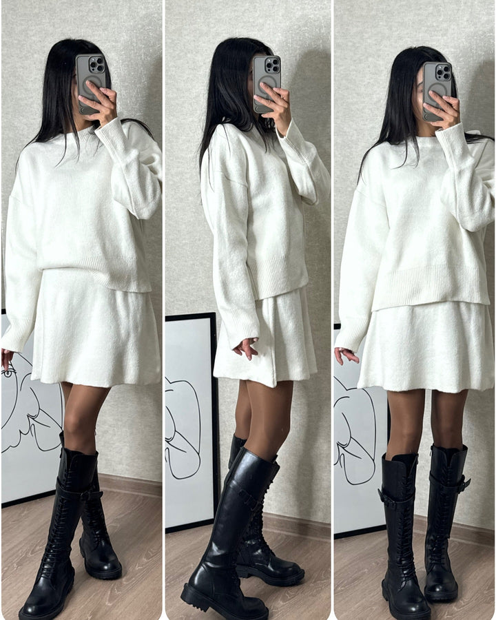 Gebreide Set – Pullover Met Lange Mouwen En Hoge Taille