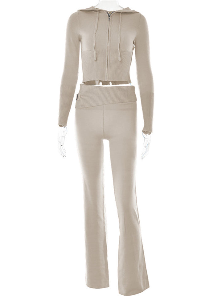Gebreide Set – Ritsvest Met Capuchon En Hoge Taille Broek