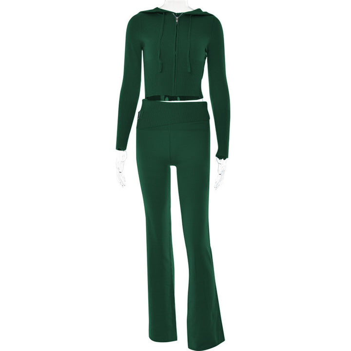 Gebreide Set – Ritsvest Met Capuchon En Hoge Taille Broek