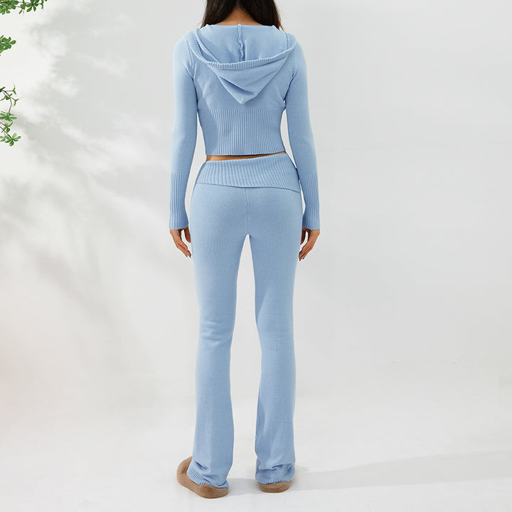 Gebreide Set – Ritsvest Met Capuchon En Hoge Taille Broek