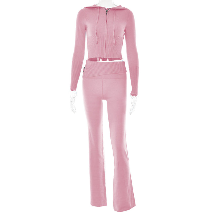 Gebreide Set – Ritsvest Met Capuchon En Hoge Taille Broek