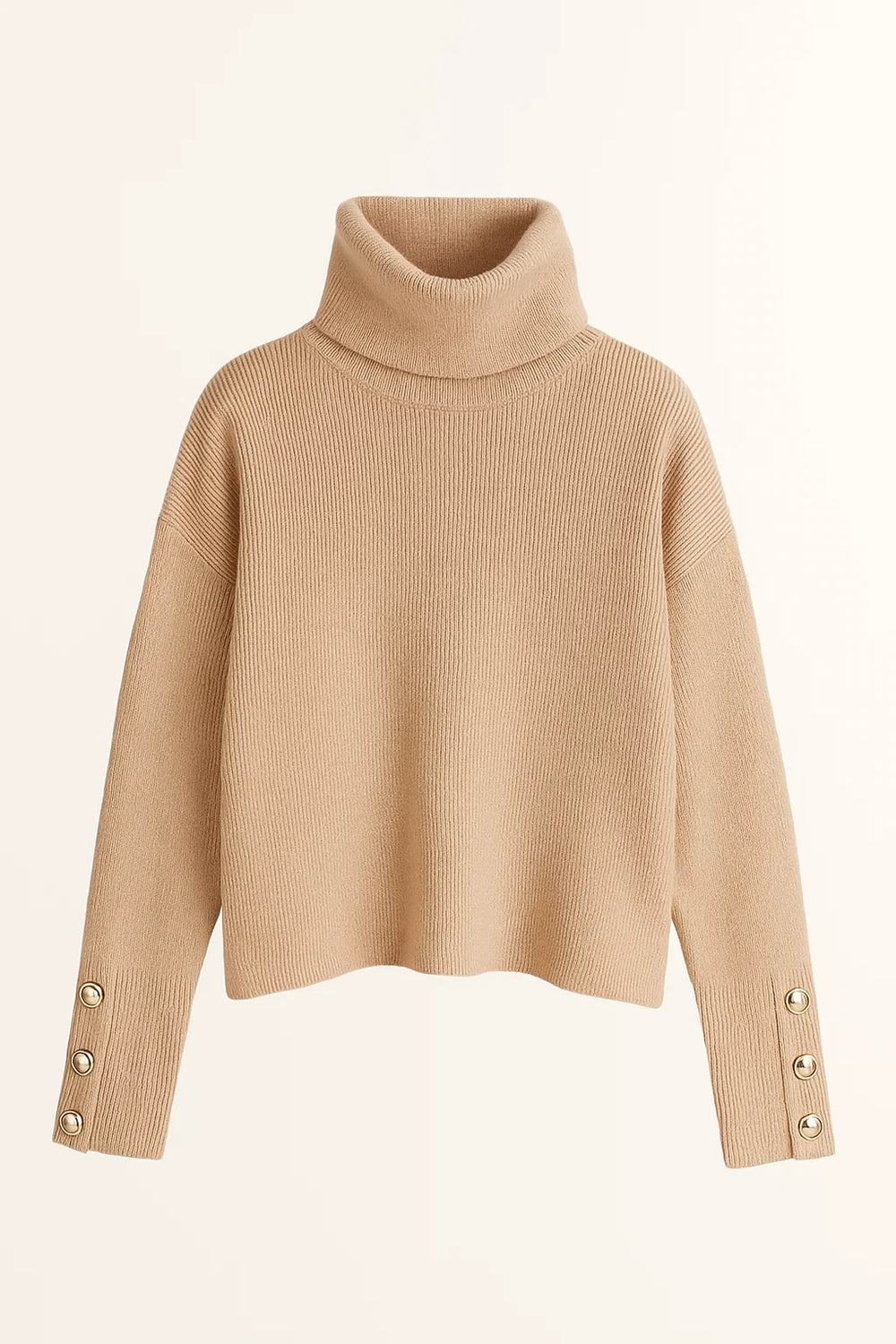 Gebreide Trui – Colkraag & Knoopdetail Mouwen