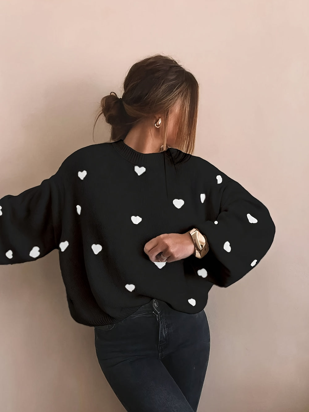 Gebreide Trui – Jacquard Hartmotief En Bewegingsvrijheid