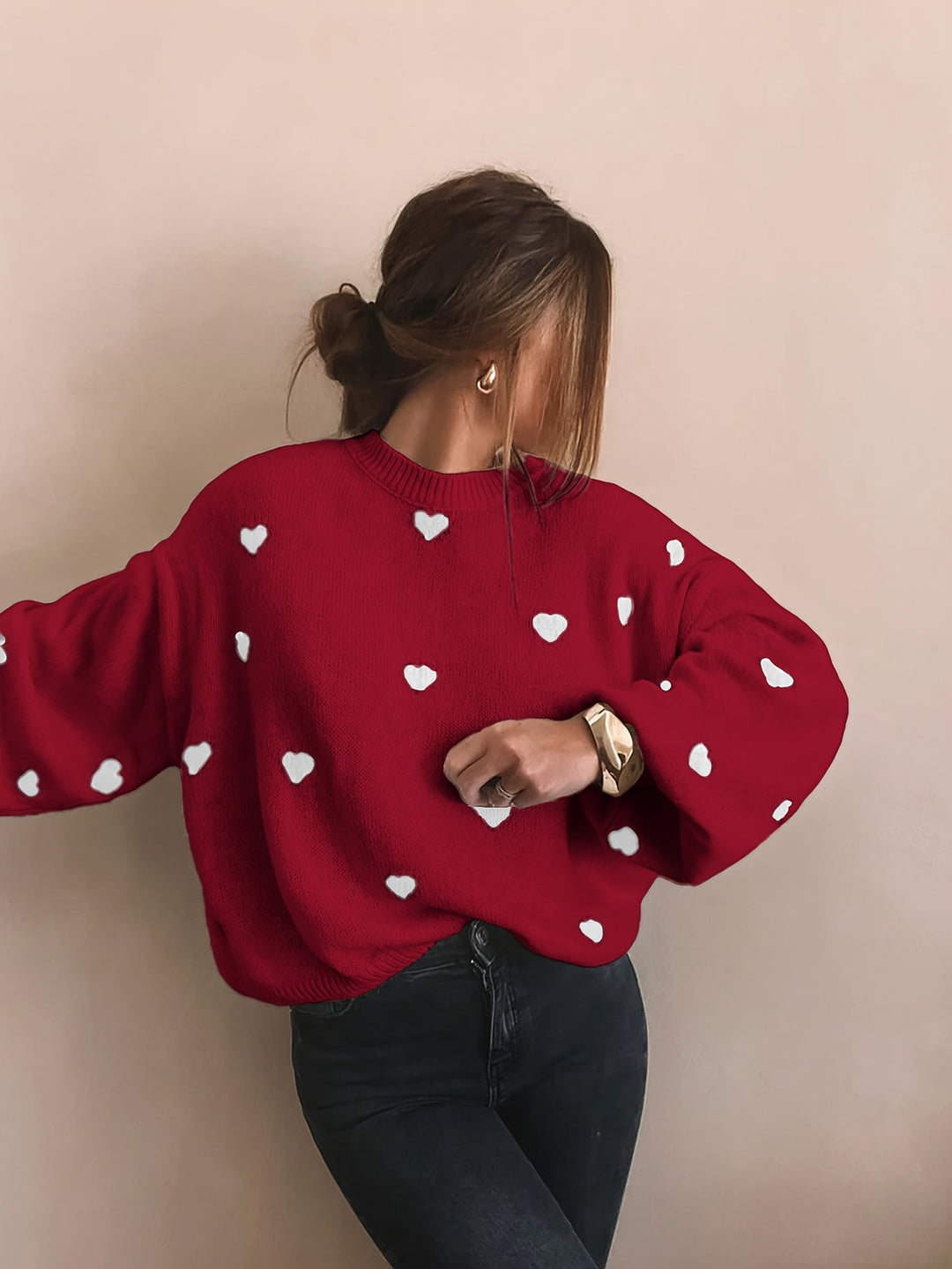 Gebreide Trui – Jacquard Hartmotief En Bewegingsvrijheid