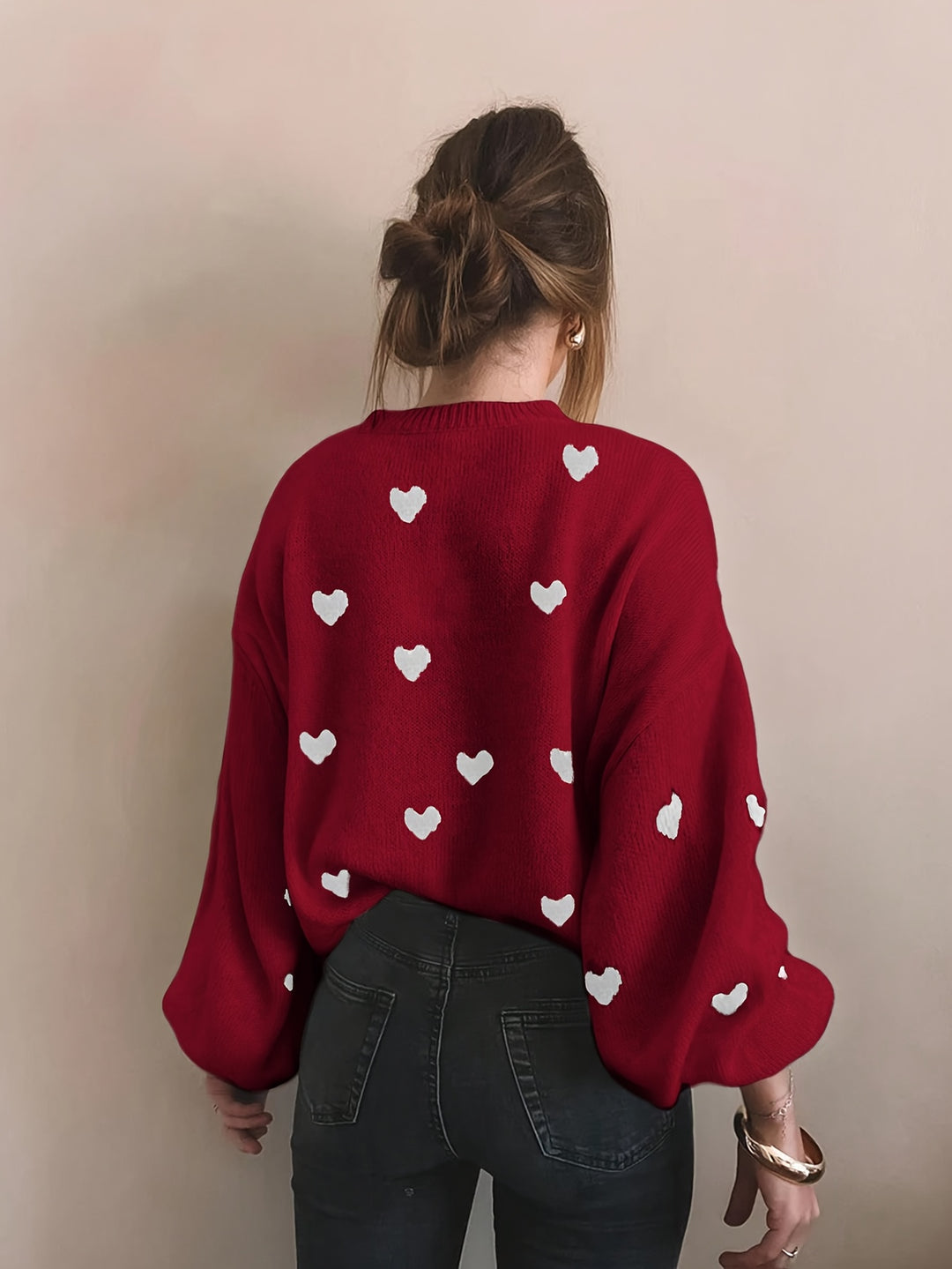 Gebreide Trui – Jacquard Hartmotief En Bewegingsvrijheid