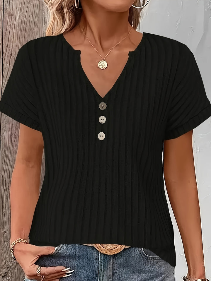 Gebreide top - V-hals en decoratieve knoopdetails