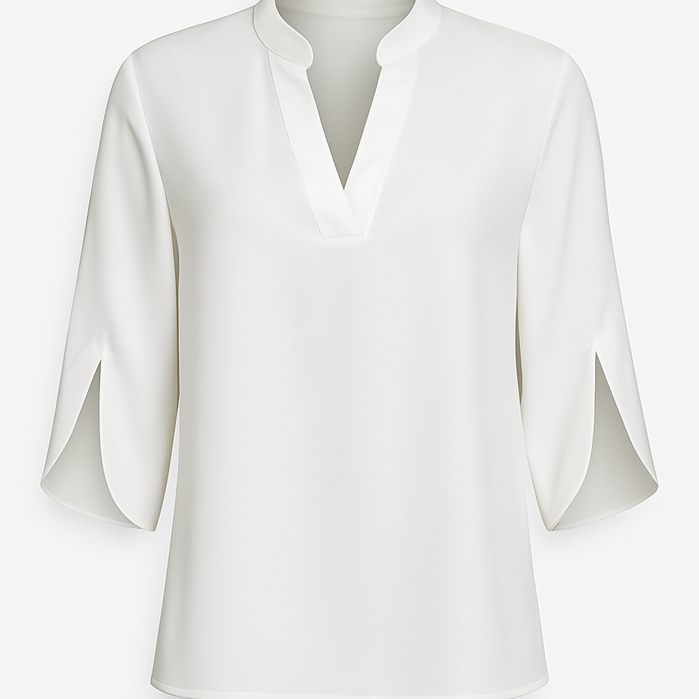 Geknipte Blouse - 3/4 Gesplitste Mouwen & Half Transparant Ontwerp
