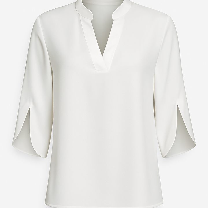 Geknipte Blouse - 3/4 Gesplitste Mouwen & Half Transparant Ontwerp