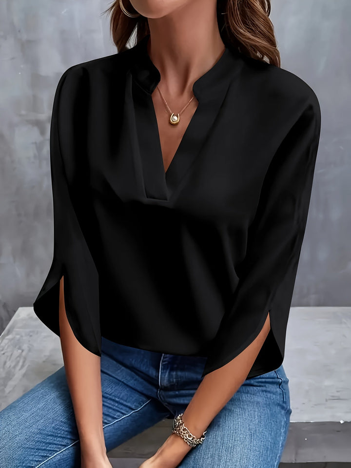 Geknipte Blouse - 3/4 Gesplitste Mouwen & Half Transparant Ontwerp