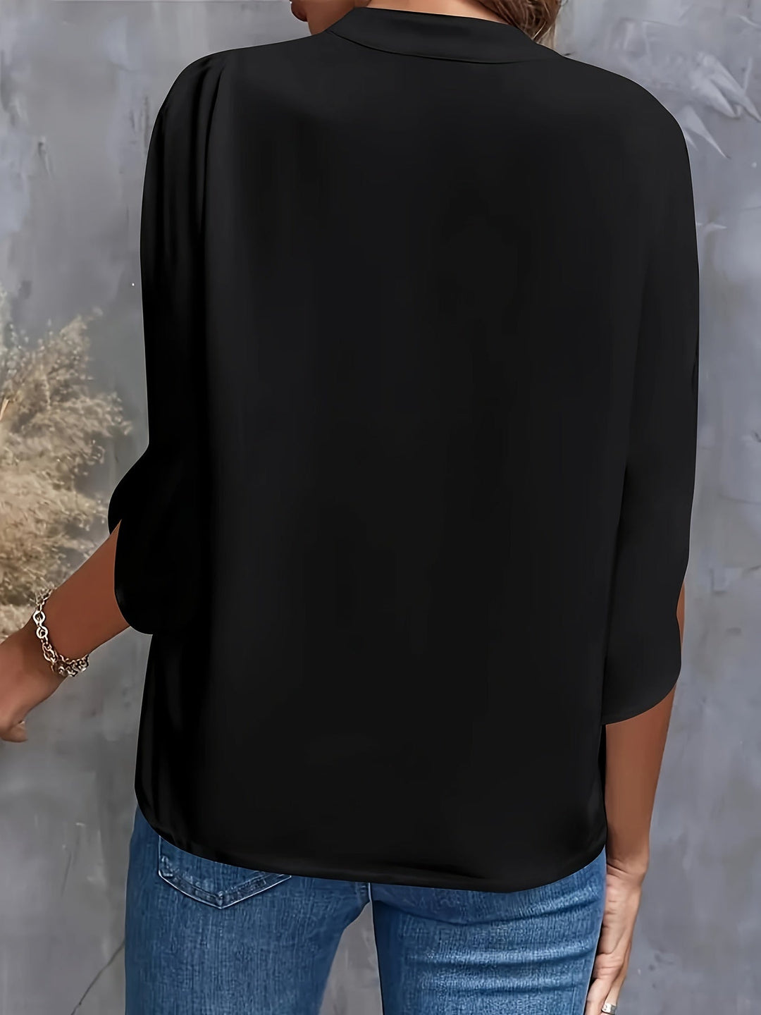 Geknipte Blouse - 3/4 Gesplitste Mouwen & Half Transparant Ontwerp