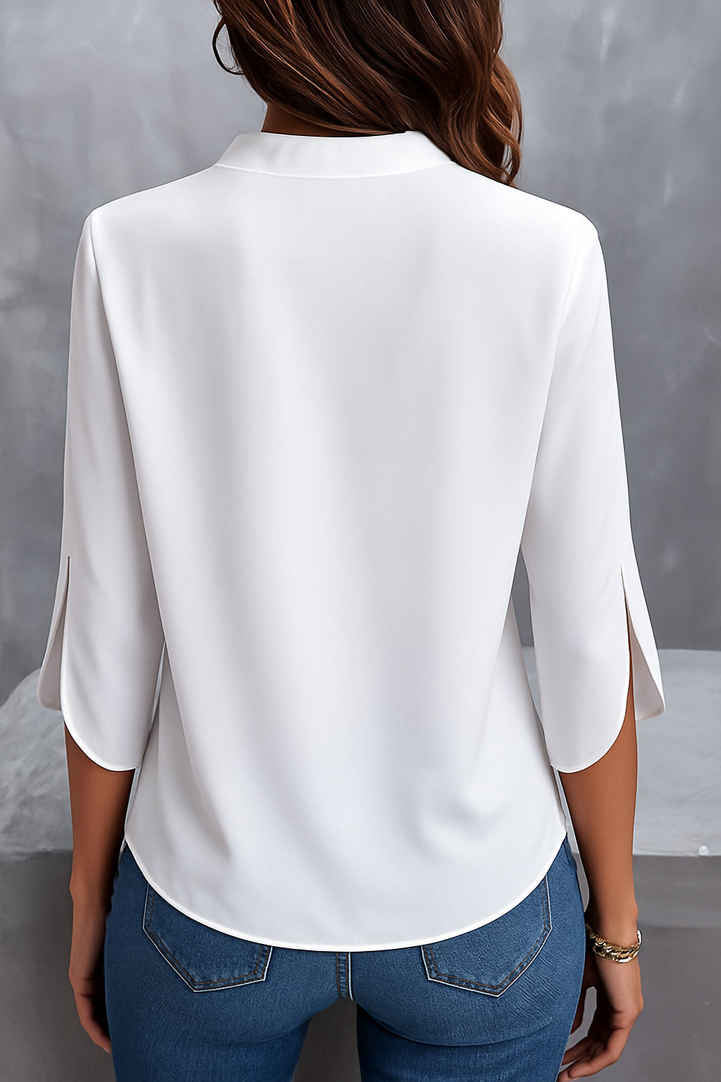 Geknipte Blouse - 3/4 Gesplitste Mouwen & Half Transparant Ontwerp