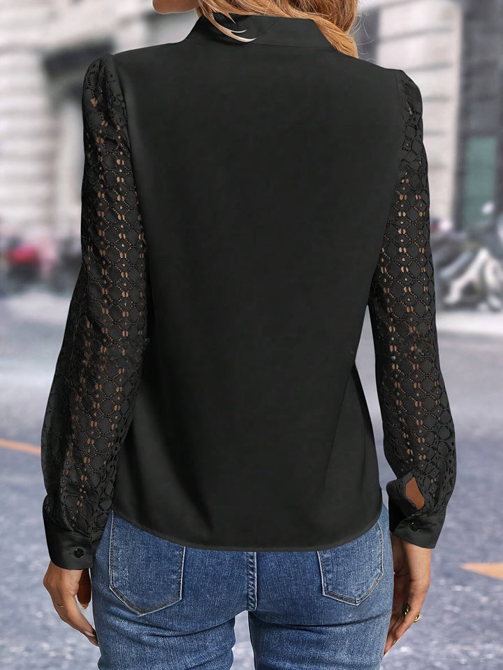 Geknotte Hals Blouse - Kantdetail en Lange Mouwen Ontwerp