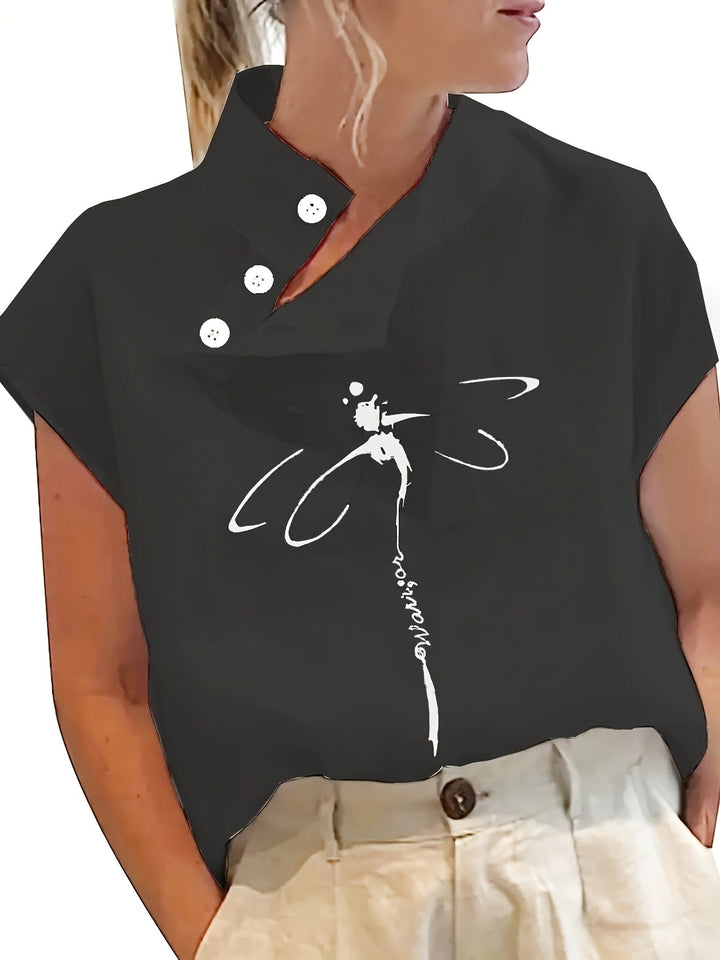Geprinte Korte Mouw Shirt - Batwing Mouw & Lichtgewicht Stof