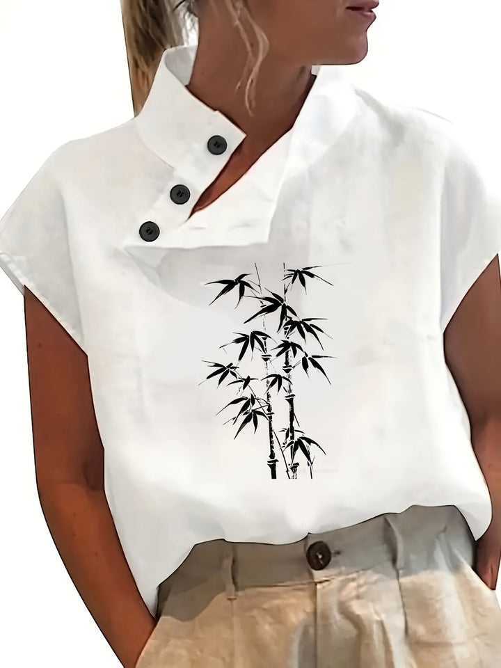Geprinte Korte Mouw Shirt - Batwing Mouw & Lichtgewicht Stof