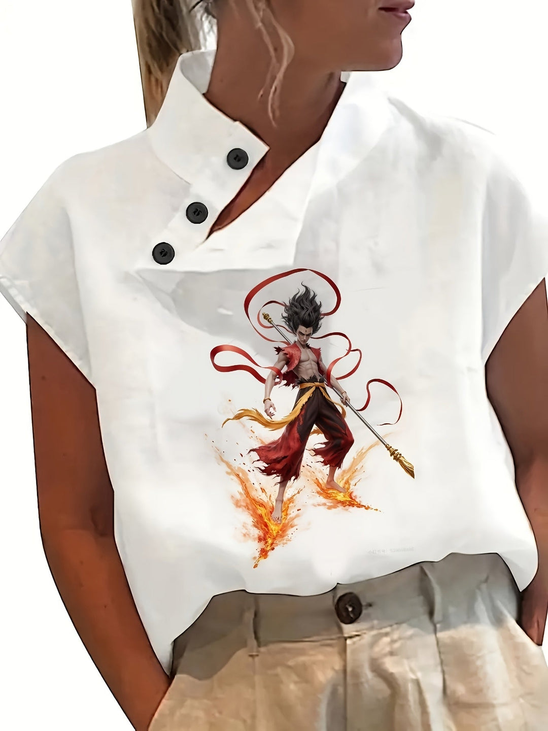 Geprinte Korte Mouw Shirt - Batwing Mouw & Lichtgewicht Stof
